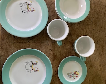 9 PC Delightful Shenango China Co Whimsical dishes with fanciful Circus figures