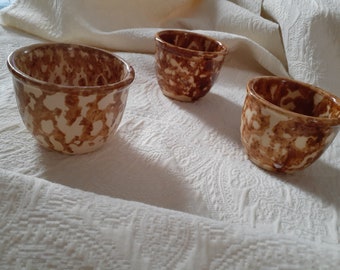 Antique Spongeware Rockingham Custard Dishes