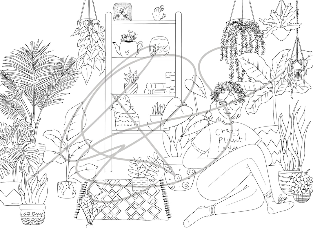 Crazy Plant Lady Coloring Page - Etsy