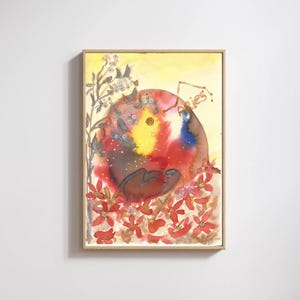 Aries Zodiac Art  | Woman Silhouette in Red Flowers | Aries Star Constellation | Spiritual Wall Decor for Aries Birthdays