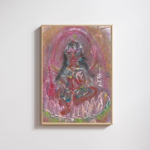 Tara Rossa Veloce e Coraggiosa – A4 Arte Pastello a Olio della Dea Tara – Arte Spirituale per Forza e Protezione – Arte Guarigione per l’Emancipazione