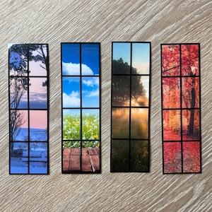Seasonal Window Bookmarks, Winter Bookmark, Spring Bookmark, Summer Bookmark, Fall Bookmark, Rainy Window Bookmark