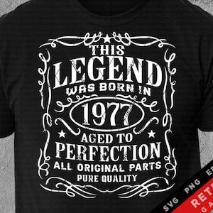 1977 Birthday Legend SVG PNG: Vintage Aged Perfection Cut File (Digital Download)