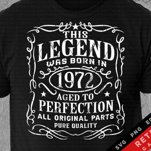 1972 Birthday Legend SVG PNG: Vintage Aged Perfection (Digital Download)