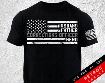Agente di custodia Marito Padre Eroe SVG PNG Usa America Bandiera Patriottico Design EPS Usa Diritti sulle armi Pressa a caldo