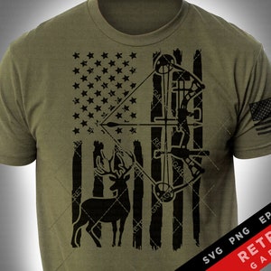 Usa Flag Outdoor Hunter SVG PNG Deer Bow Print Design America EPS Usa Patriotic Deer Flag Second Amendment Heat Press