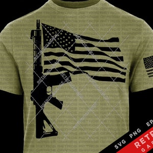 T-Shirt AR15 Calibro 308 Con Bandiera Americana E Fucile, Uomo, 100% Cotone, Taglia Unica