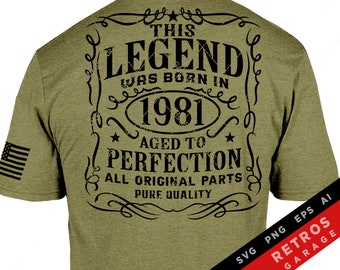 T-Shirt Uomo Vintage "Nato Nel 1981" – 100% Cotone, Idea Regalo 44° Compleanno, Taglie XS-5XL