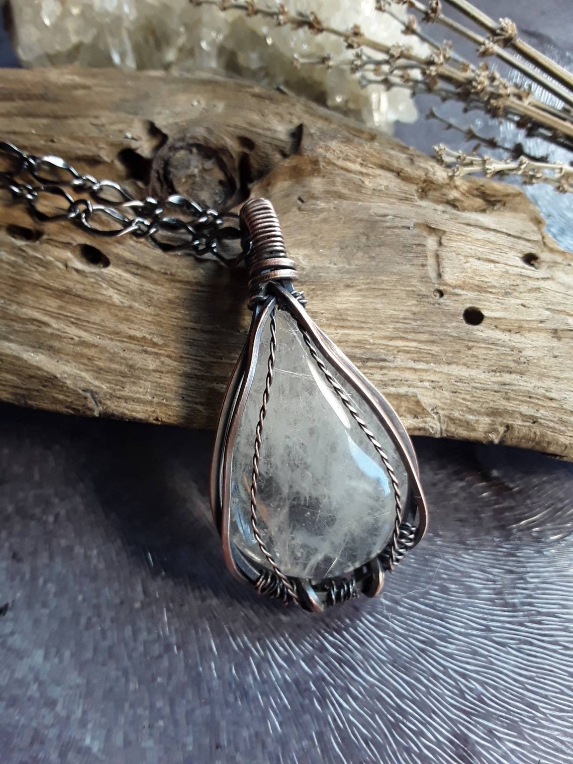Clear Quartz Amulet wrapped in copper wire with 18 in. copper | Etsy