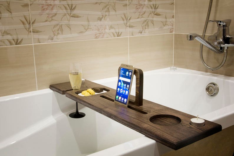 Bath caddy Bath ipad stand Bath Drinks holder Birthday Etsy