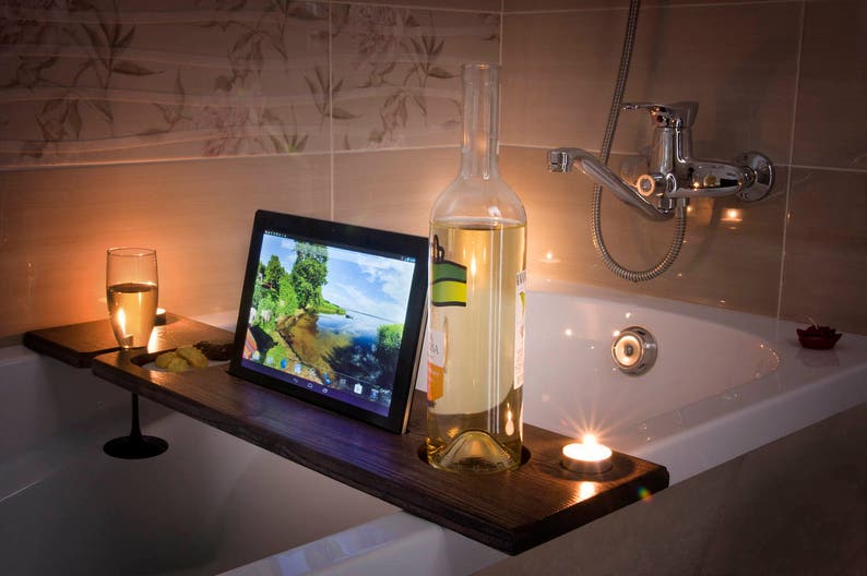 Bath caddy Bath ipad stand Bath Drinks holder Birthday Etsy