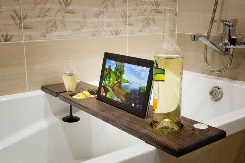 Bath caddy Bath ipad stand Bath Drinks holder Birthday Etsy