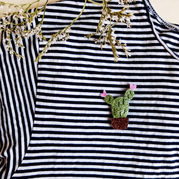 Potted Cactus Brooch - Green and Red - Tender Cactus - Handmade - La Rochelle