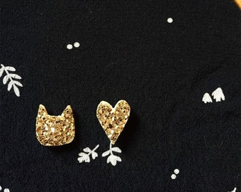 Pine cat and heart gold glitter made with love in La Rochelle