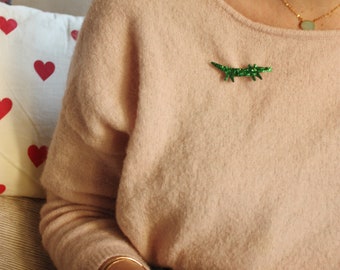 Jo’ le croco handmade glitter crocodile brooch with Love by Tendre Cactus
