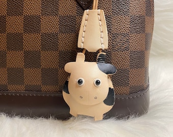 Handmade cow Leather Bag Charm Leather cow Keychain
