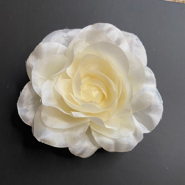 Fabric Camellia Flower Brooch Pin Scarf Clip Ivory white Handmade