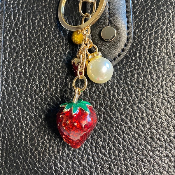 strawberry Bag Charm Keychain Key Ring Car Charm red handmade new