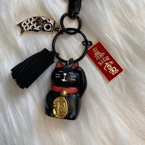 Lucky cat maneki neko waving fortune cat koi fish bag charm keychain keyring happy cat key fob money wealth anime