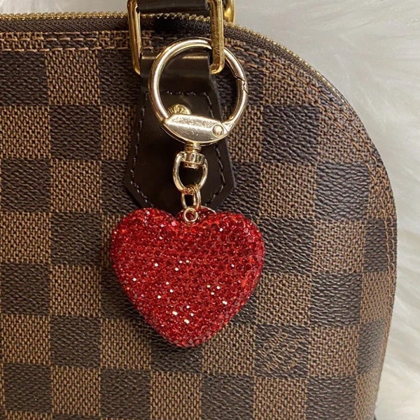 3D Full Rhinestone heart shape bag charm keychain silver.red.pink