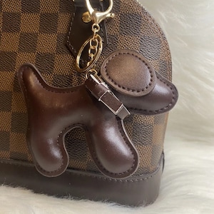 Bijou de sac chien porte-clés simili cuir fait main marron noir