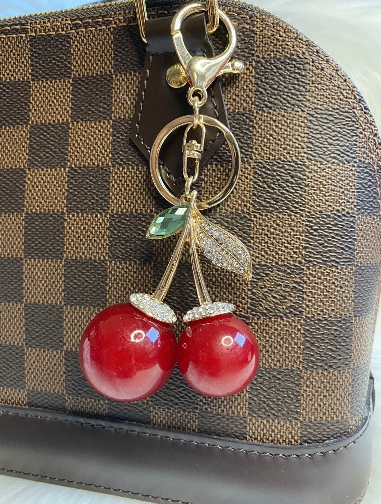 BOOFIRE Handmade Cherry Keychain, Handmade Cherry Ornaments, Handmade Cherry Bag Pendant (1pc)