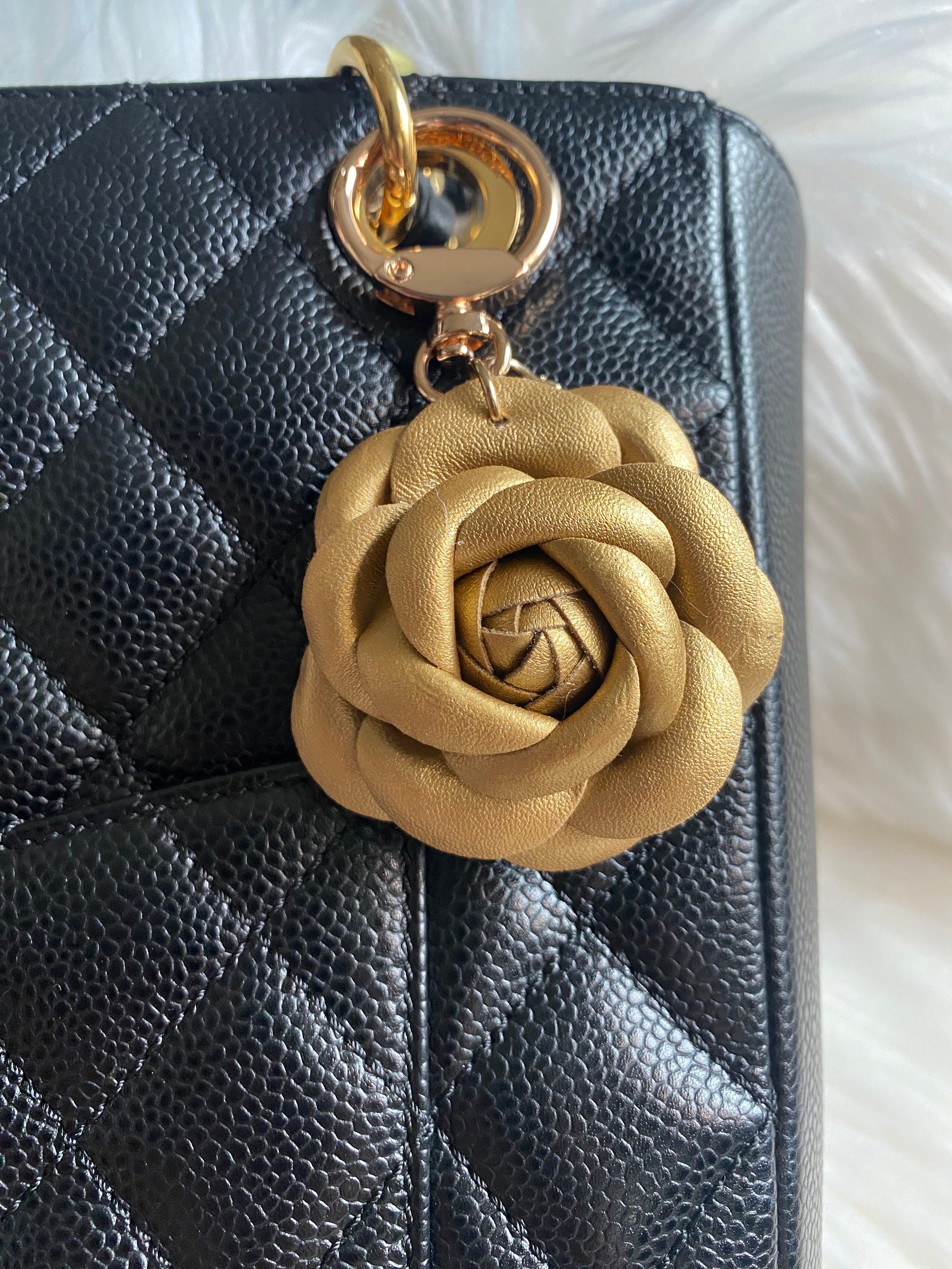 Chanel Beige Leather CC Mademoiselle Mini Flap Charm Key Ring