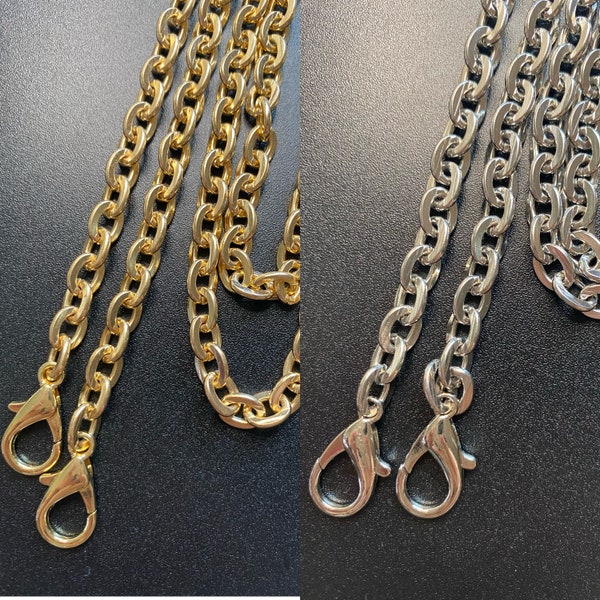 crossbody Chain strap gold 46” with lobster clip Metal Purse Bag Handbag Making Accessories Parts Replacement Hardware Gold Silver