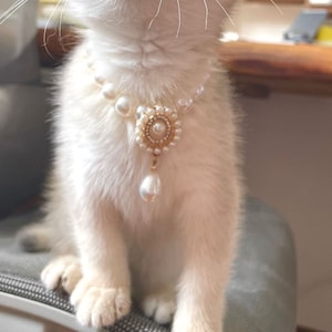 Handmade Pearl Cat Collar Pendant necklace - suitable for small dogs