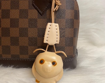 Handmade pig Leather Bag Charm Leather pig Keychain