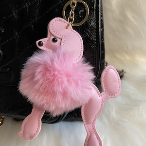Porte-clés chien caniche charm de sac porte-clés peluche pompon rose duveteux