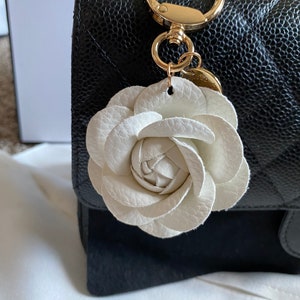 Camellia Flowers Bag Charm Keychain Key Ring Car Charm black.white handmade new