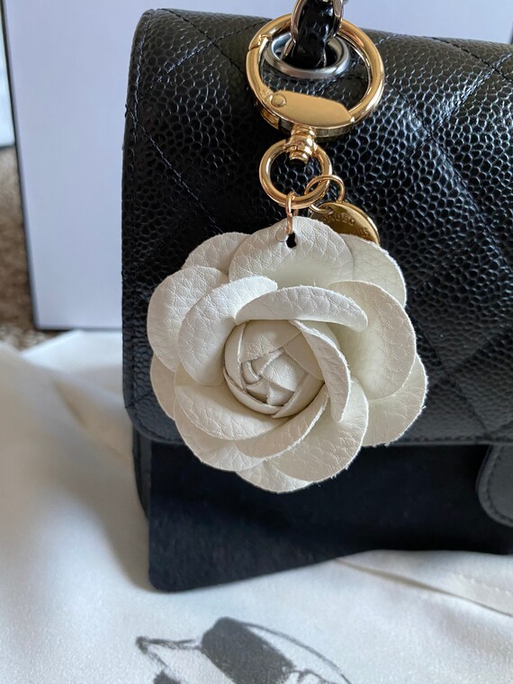 Chanel No 5 Style Camellia with Pearls Keychain/Bag Charm