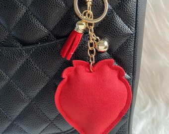 Porte-clés Mignon En Forme De Fraise Avec Pompon Doux - Accessoire Décoration Pour Sac, Clés Ou Voiture