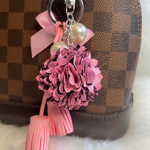hydrangea Flowers Bag Charm Keychain pink tassels handmade