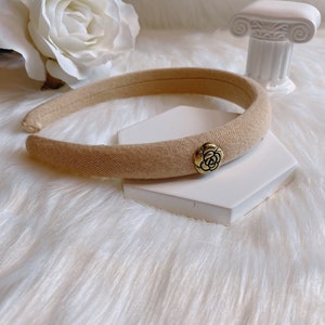Padded camellia headband for women, padded headband, fancy headband, handmade beige or black