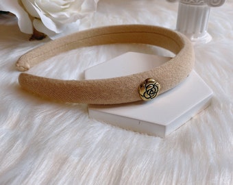 Padded camellia headband for women, padded headband, fancy headband, handmade beige or black