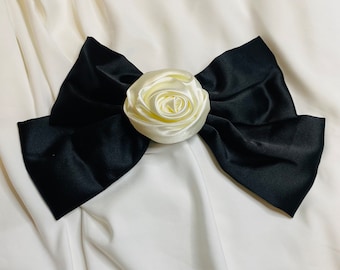Luxury satin bow French barrette hair bow for women rose flower handmade