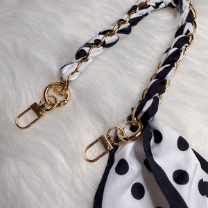 Scarf twist Purse Chain Replacement Handle Chain, Metal shoulder Bag Chain With scarf Strap polka dot print