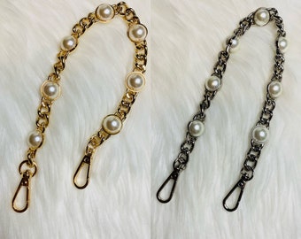 Pearl Purse Chain Replacement Handle Chain, Metal shoulder Bag Chain strap silver gold