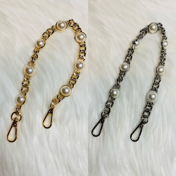 Pearl Purse Chain Replacement Handle Chain, Metal shoulder Bag Chain strap silver gold