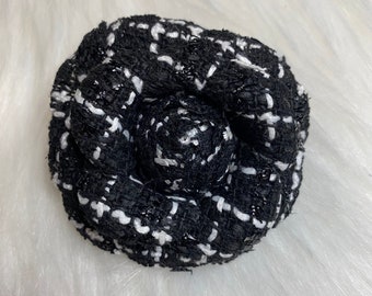 Camellia brooch tweed flower pin Handmade Brooch clip black women’s fashion