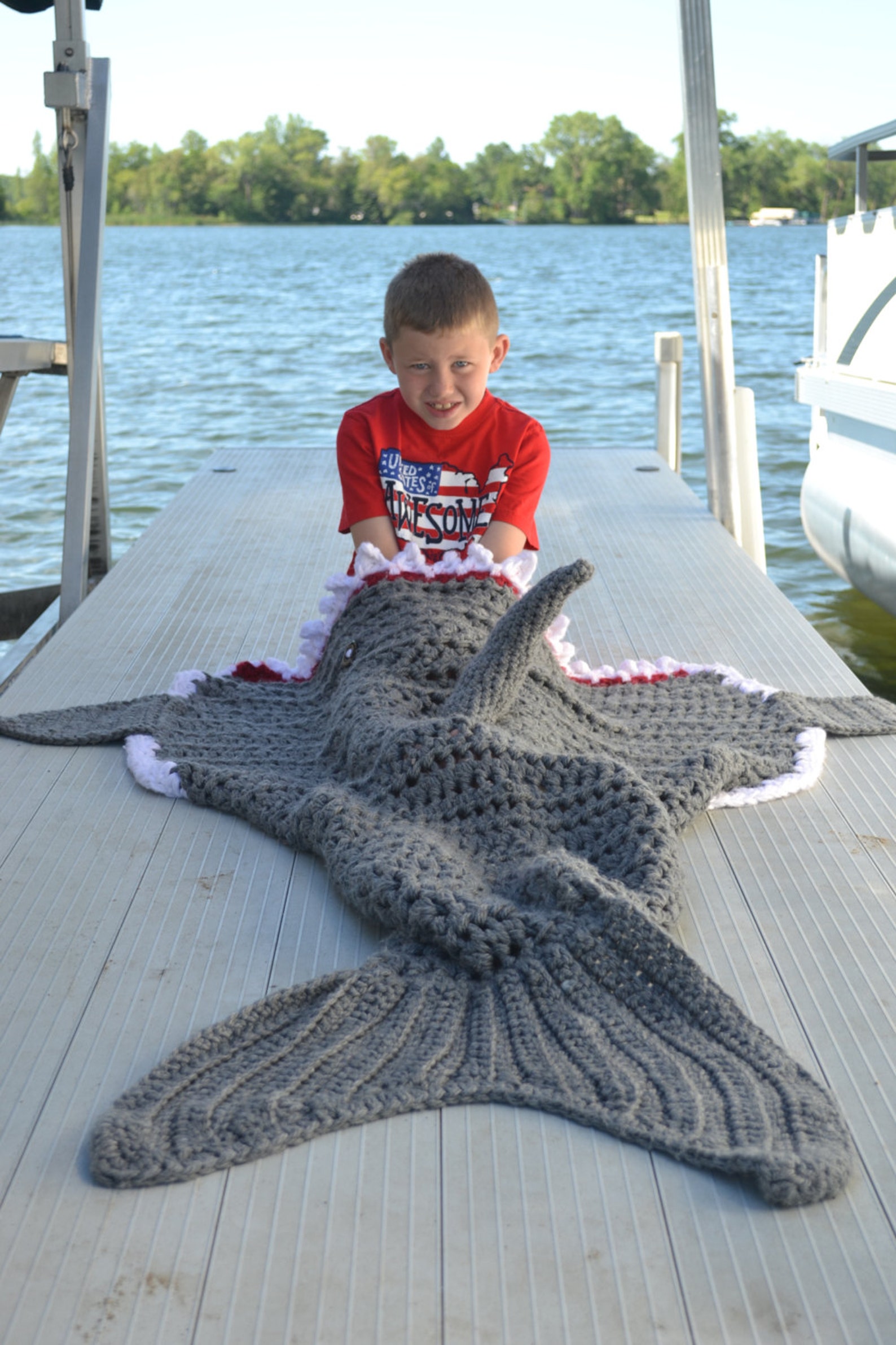 Crochet Shark Blanket Cocoon Lapghan Etsy