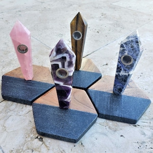 Crystal Pipe Stone Pipe Display Stand Natural Gemstone Stone for Chakra Healing Stone Pipe Tobacco Pipe Stone Gift