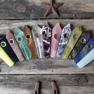 Crystal Pipe Stone Pipe Rose Quartz Amethyst Pipe Natural Gemstone Stone Chakra Healing Stone Various Colors Pipe Tobacco Pipe Gift