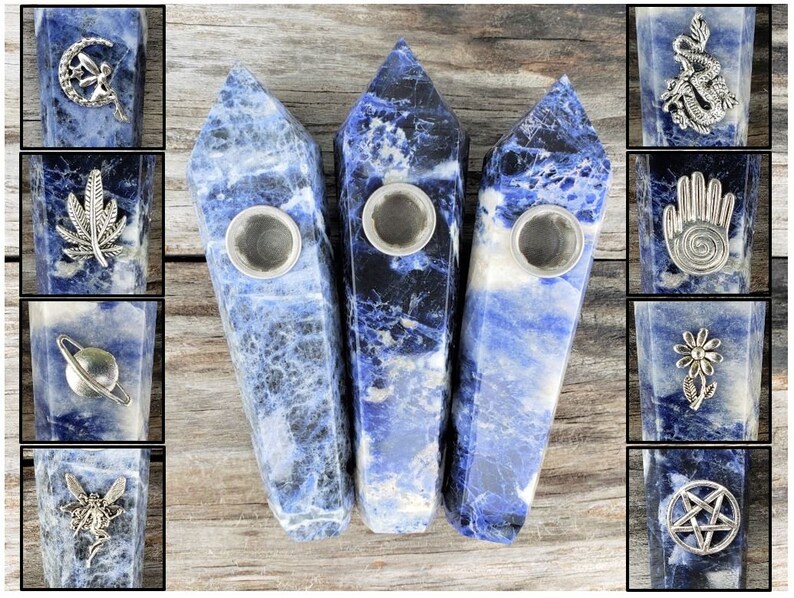 Crystal Pipe Stone Pipe Sodalite Pipe Natural Gemstone Stone Chakra Healing Stone Smoking Pipe Tobacco Pipe Stoner 