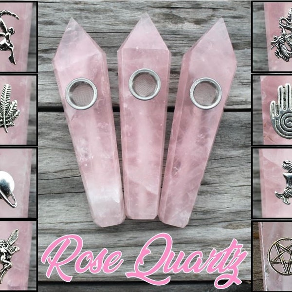Crystal Pipe Stone Pipe Rose Quartz Pipe Natural Gemstone Stone Chakra Healing Stone Pink Color Pipe Tobacco Pipe Stoner Gift