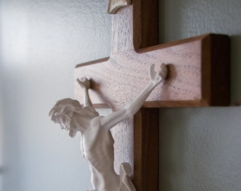 16" Large Wall Crucifix With White Corpus - Wood Crucifix - Baptism Gift - Catholic Gift - Wood Cross - Wedding Gift - Wooden Crucifix