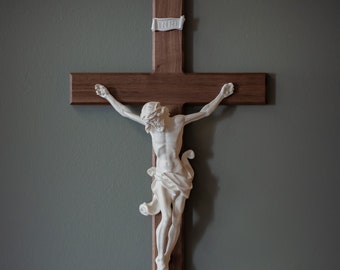 24" Large Wall Crucifix With White Corpus - Wood Crucifix - Baptism Gift - Catholic Gift - Wood Cross - Wedding Gift - Wooden Crucifix