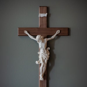 24" Large Wall Crucifix With White Corpus - Wood Crucifix - Baptism Gift - Catholic Gift - Wood Cross - Wedding Gift - Wooden Crucifix